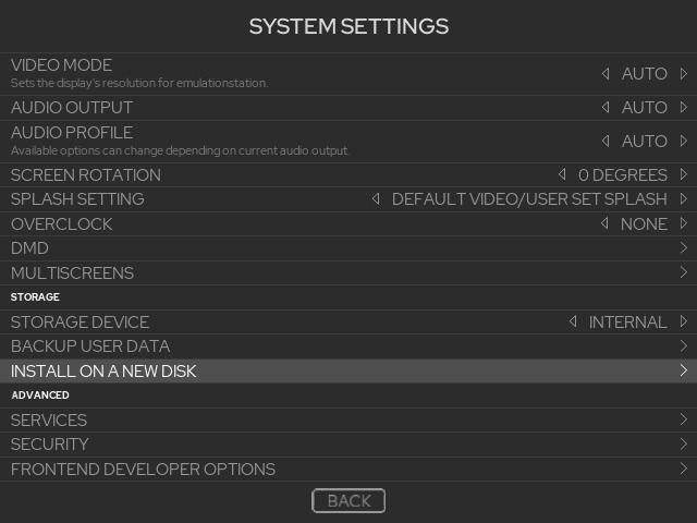 Batocera system settings